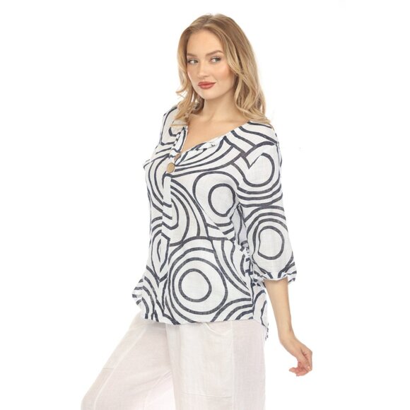 Navy Circle Print one button detail top - Picture 8 of 13